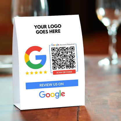 Table Tents QR Code Google Review Table Card - White Double Sided