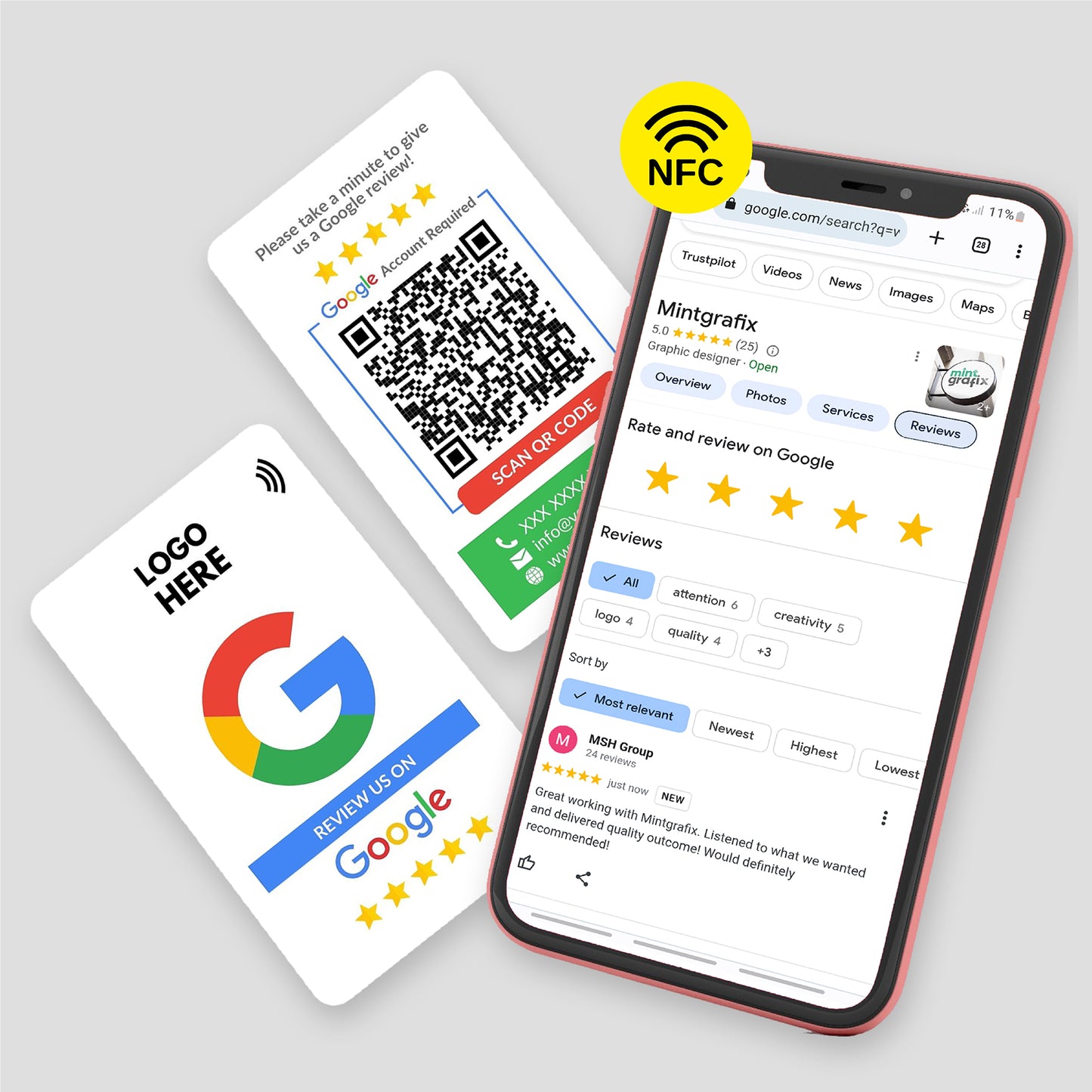 NFC Google Review Card - Single or Double Sided